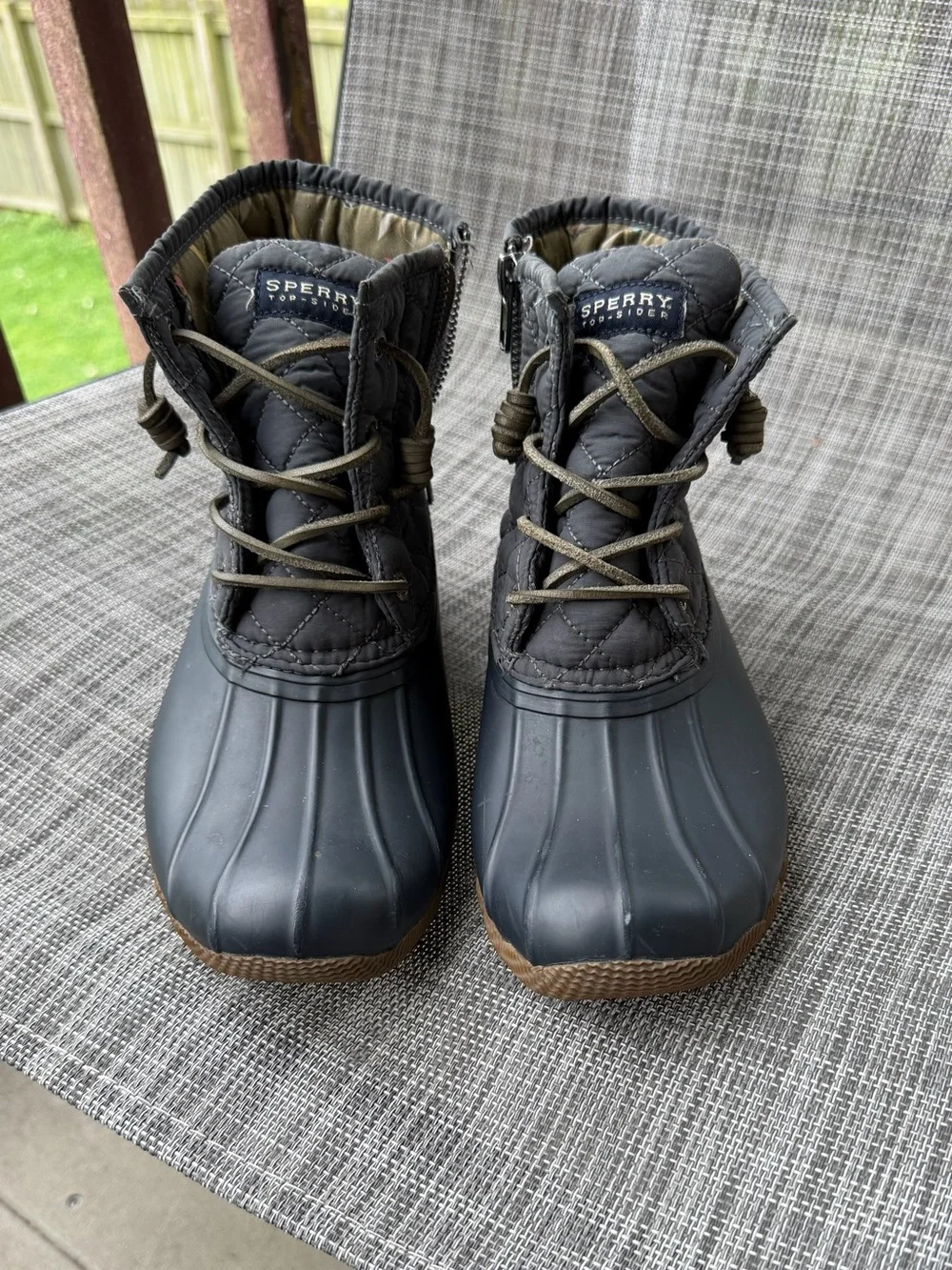 Sperry Quilted Ankle Duck Boots - Black with Brown Sole